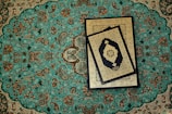 a picture of a book on a rug