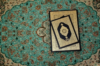 a picture of a book on a rug