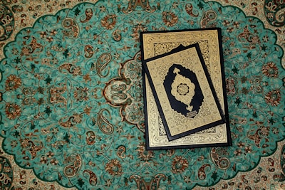 a picture of a book on a rug