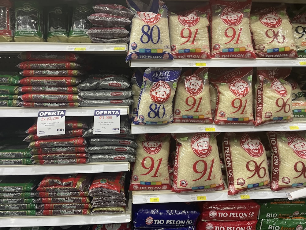 a grocery store filled with lots of bags of food