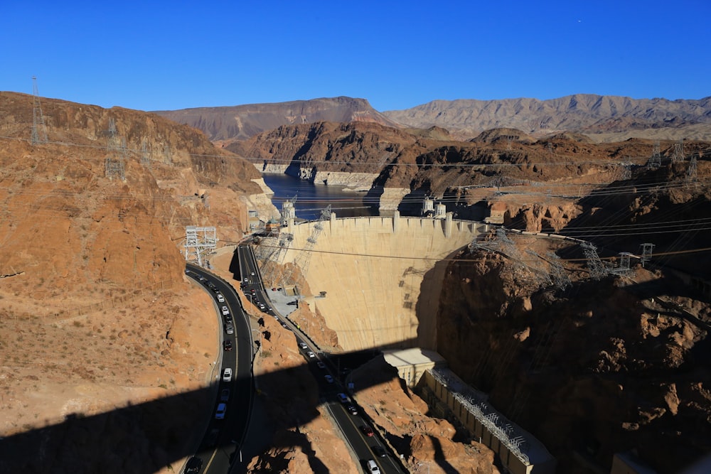 a view of a road going through a canyon