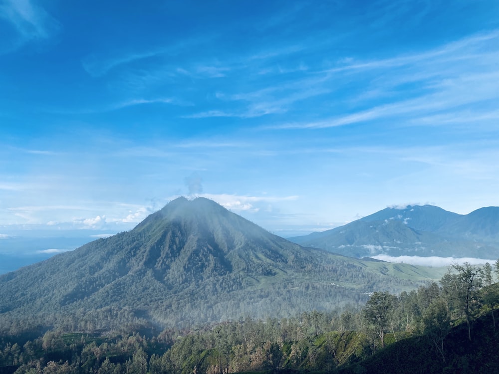 a view of a mountain with a cloud in the sky