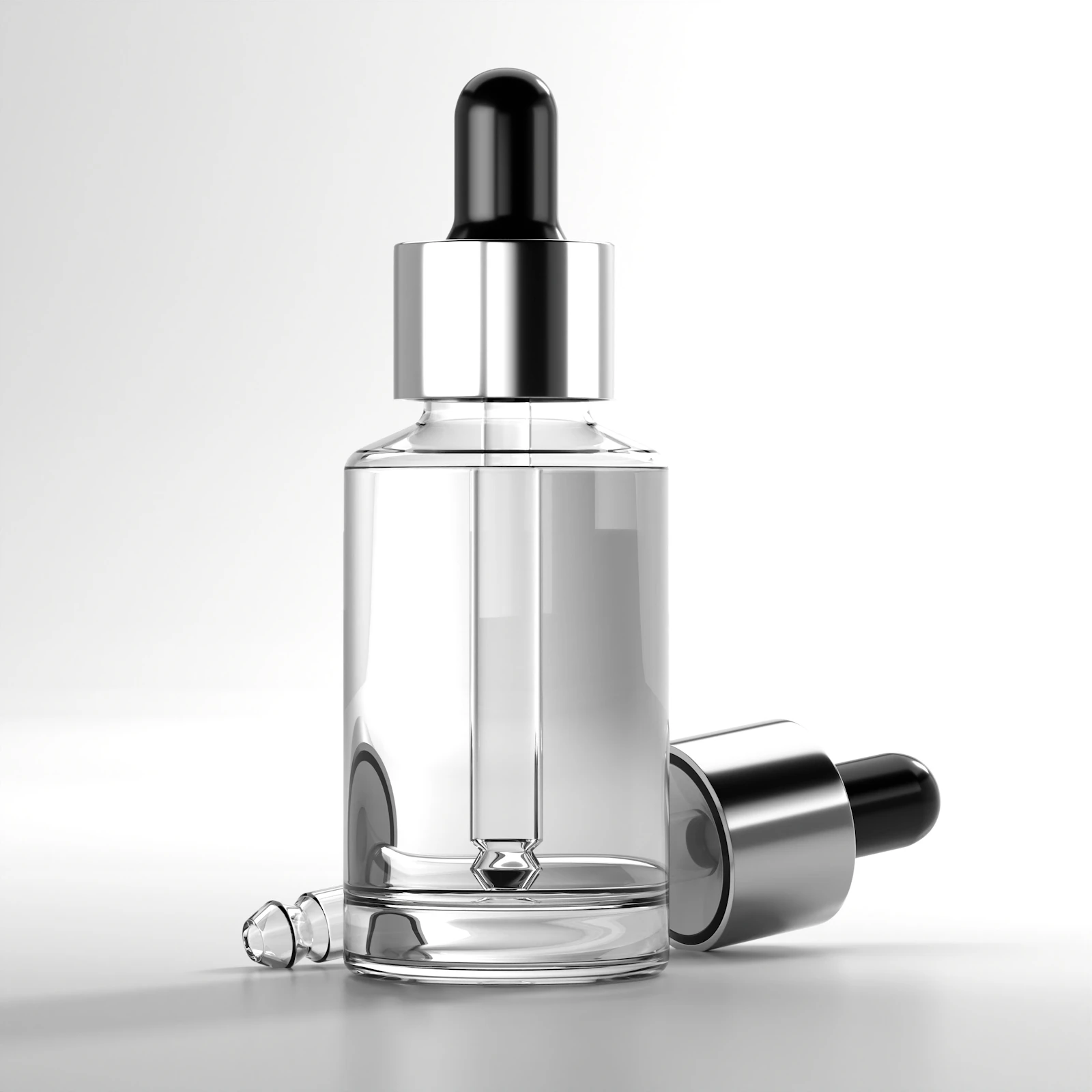 A glass skincare serum bottle with a black cap and silver dropper, representing a niacinamide serum comparison