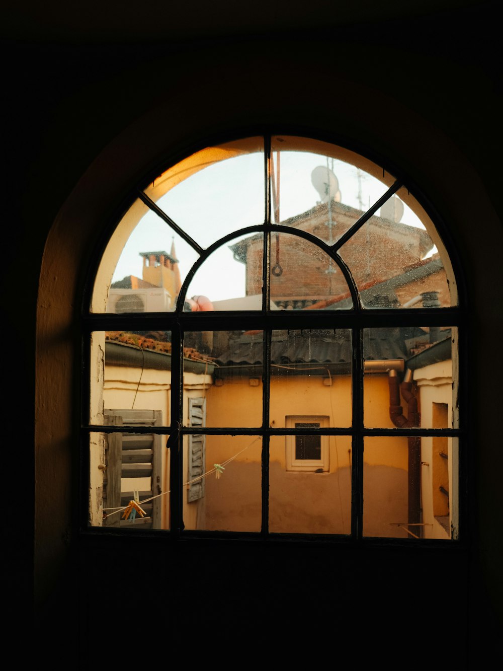 a view of a building through a window