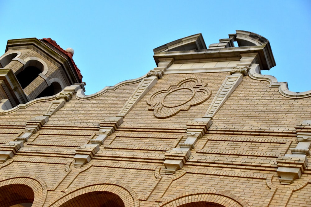 a clock tower on top of a brick building