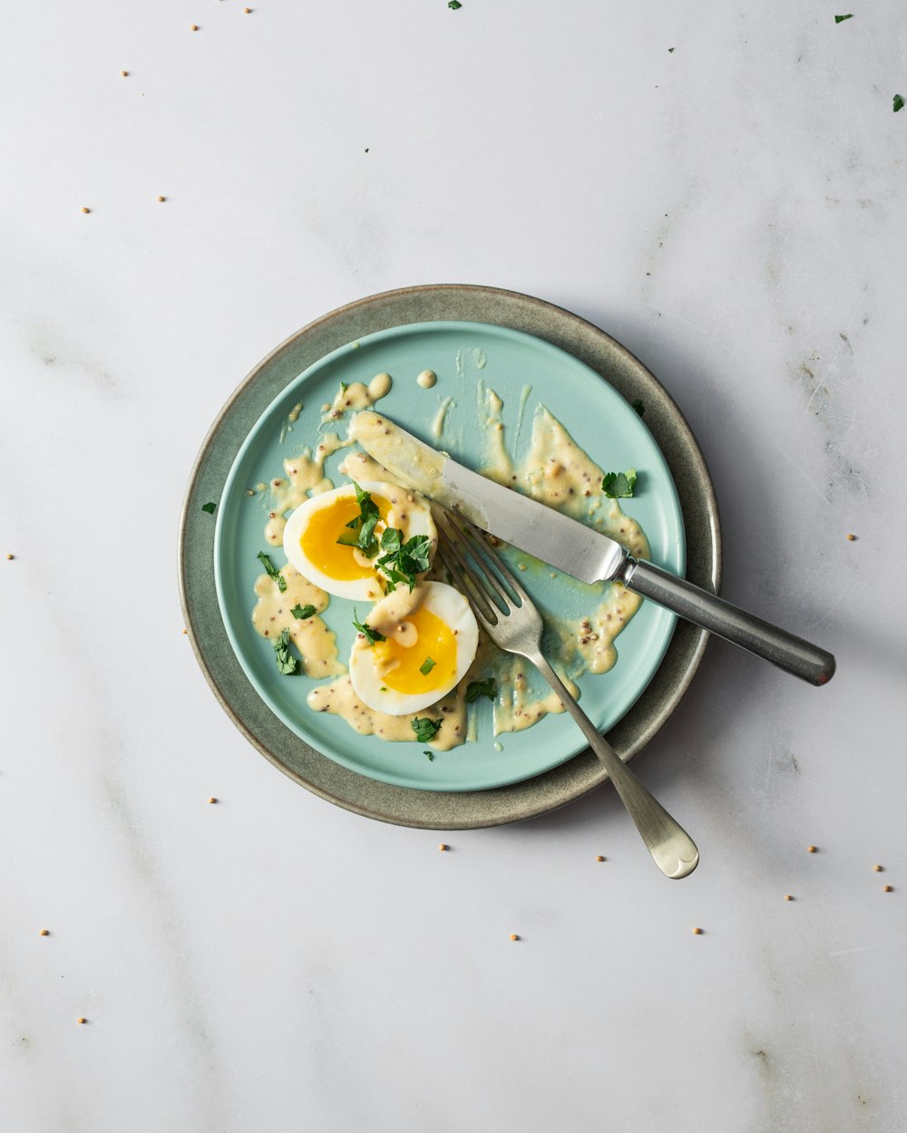 a plate of food with eggs on it