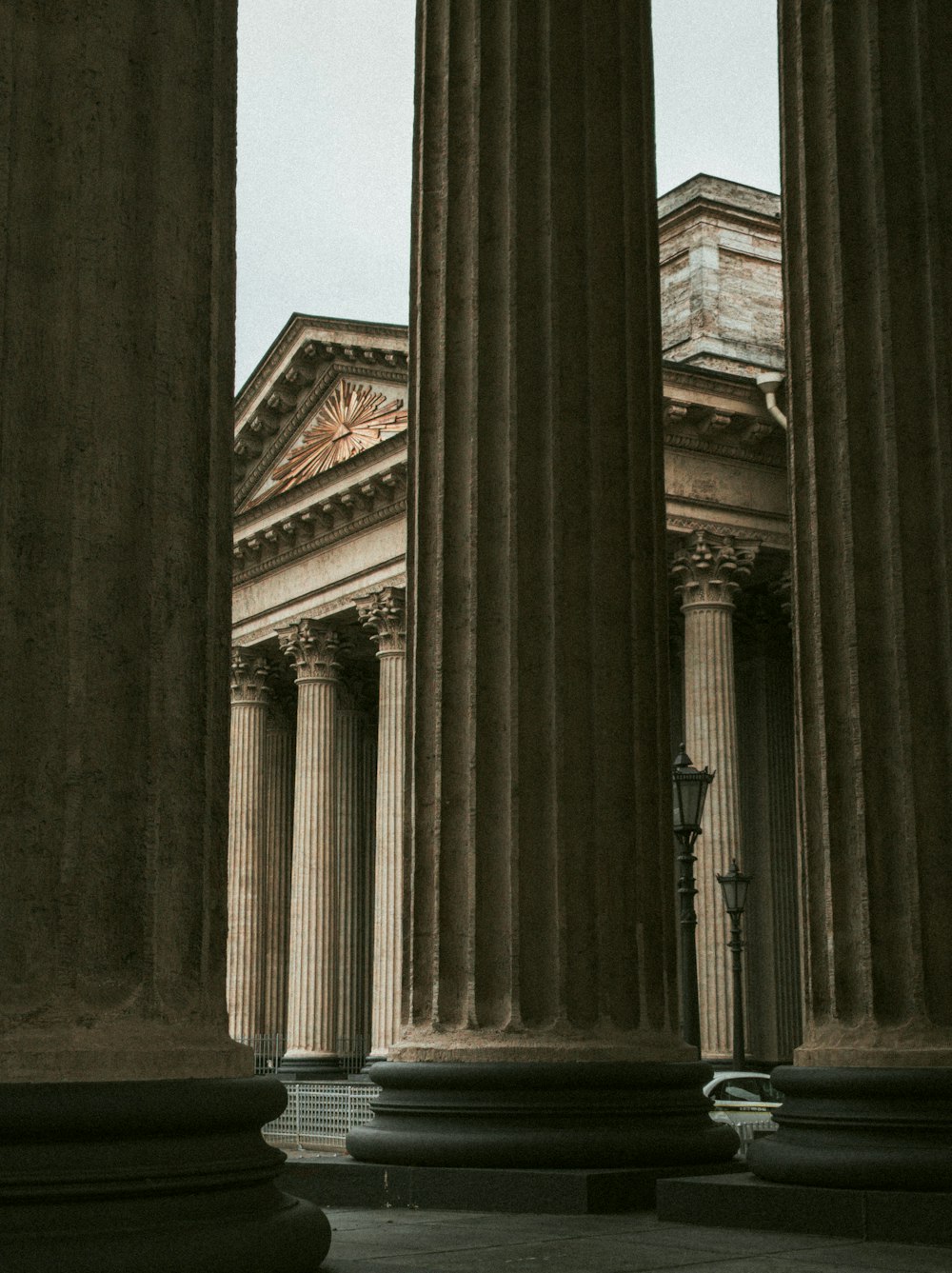 a couple of large pillars sitting next to each other