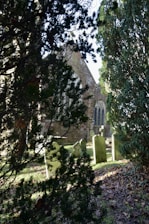 a cemetery with a church in the background