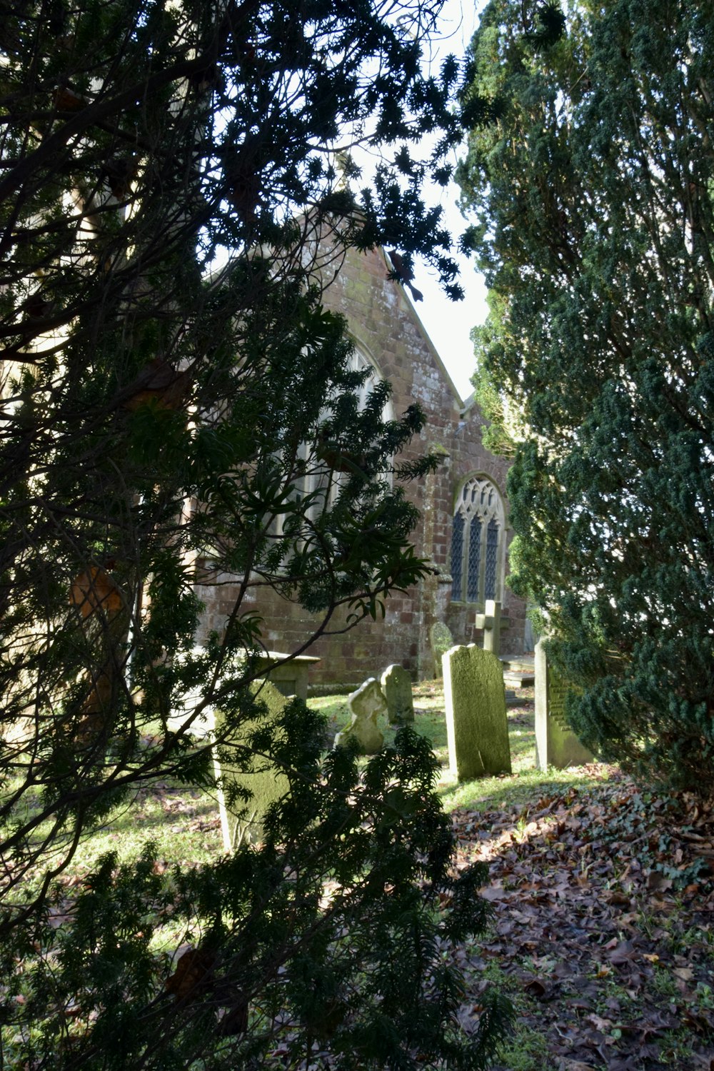 a cemetery with a church in the background