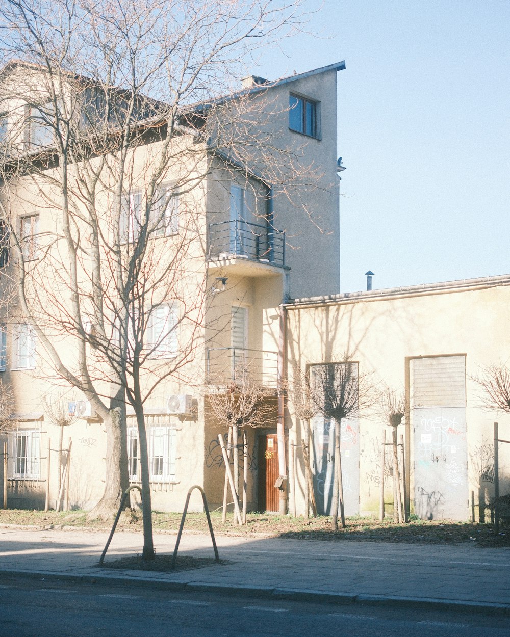 a building with a tree in front of it