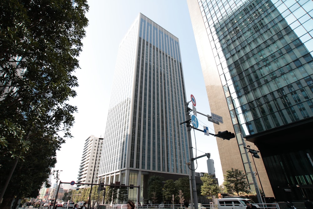 a tall building sitting next to a traffic light