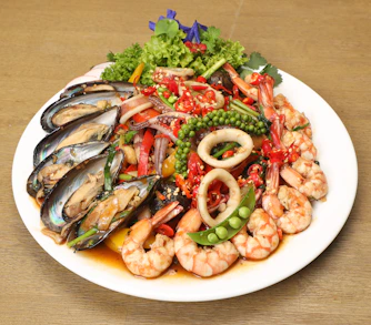 a white plate topped with lots of different types of food