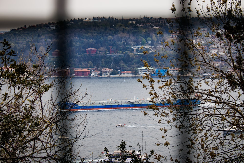 a large boat traveling across a large body of water