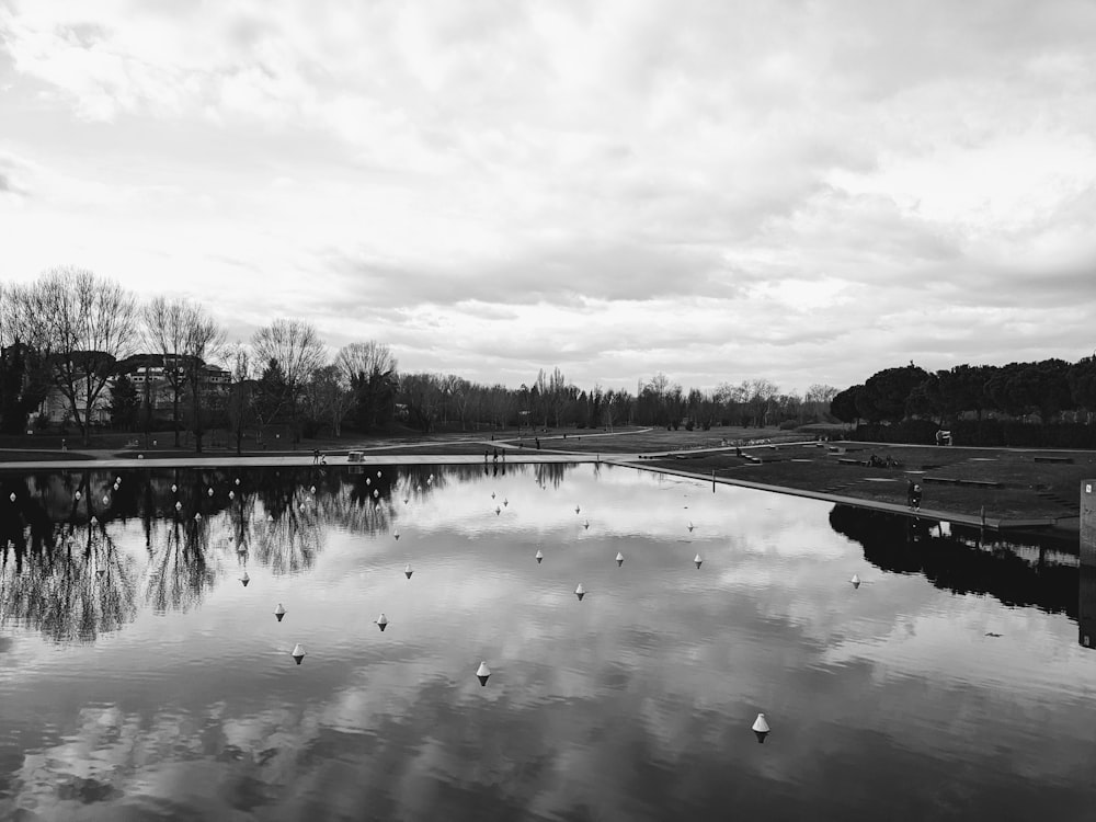 a black and white photo of a body of water