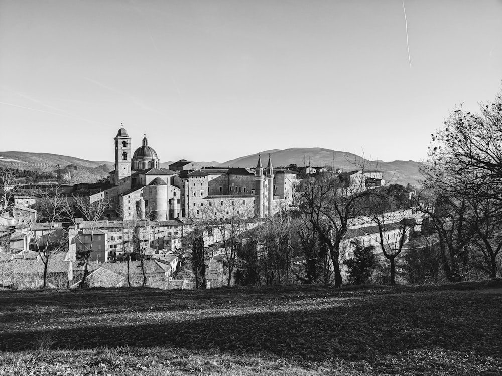 a black and white photo of a city