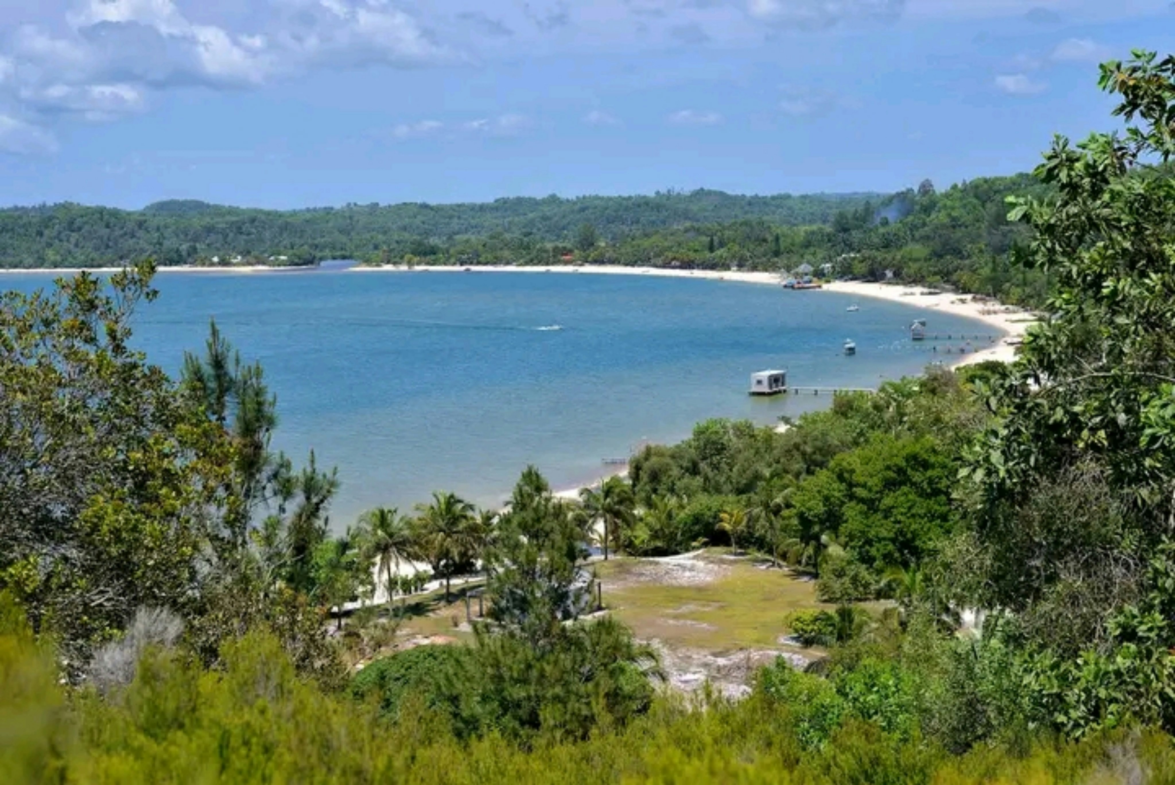 a view of a body of water surrounded by trees