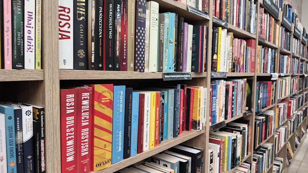 a book shelf filled with lots of books