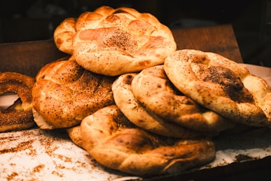 a bunch of breads that are on a table