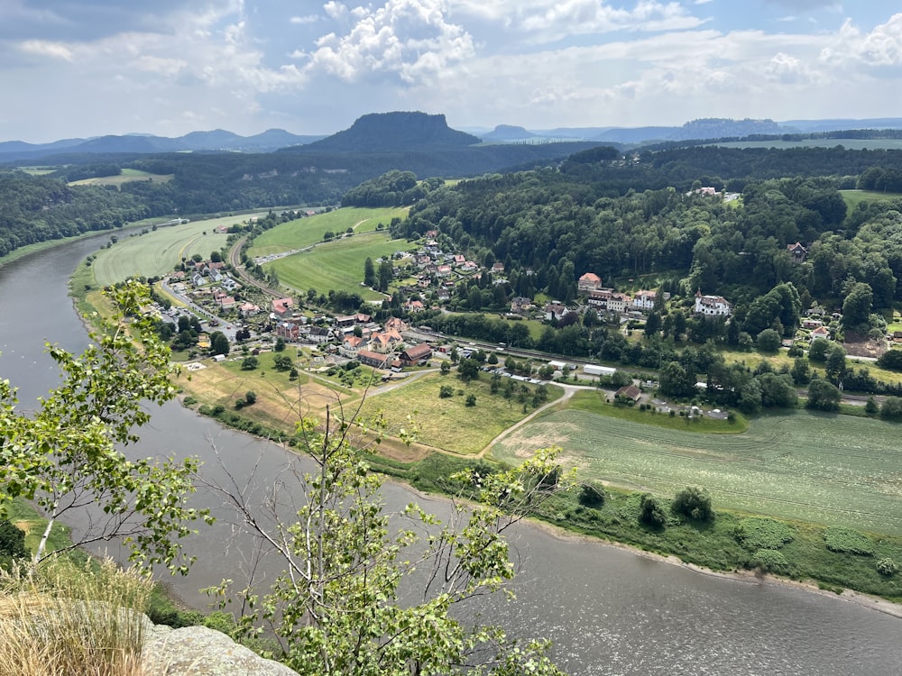 a river running through a lush green countryside