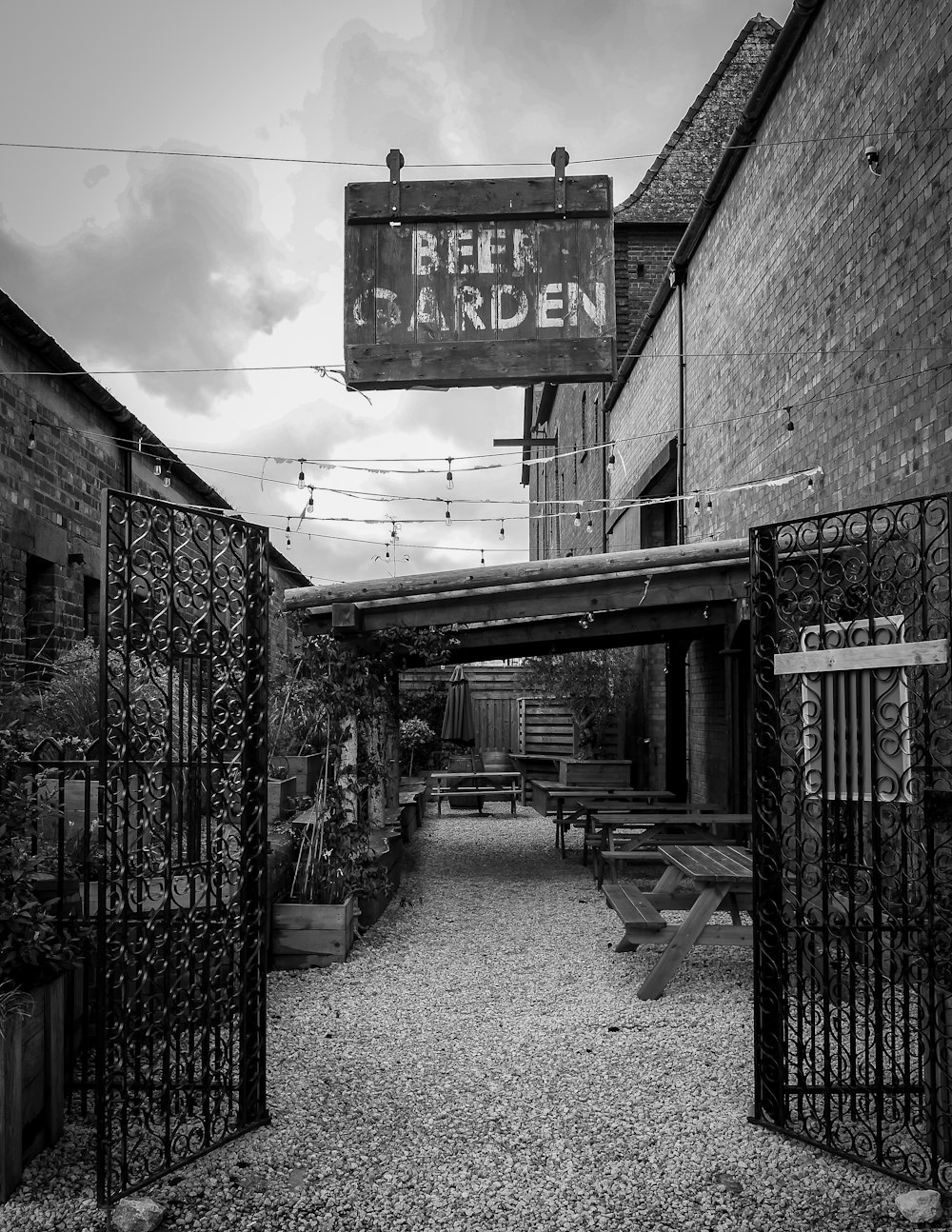 a black and white photo of a brick building