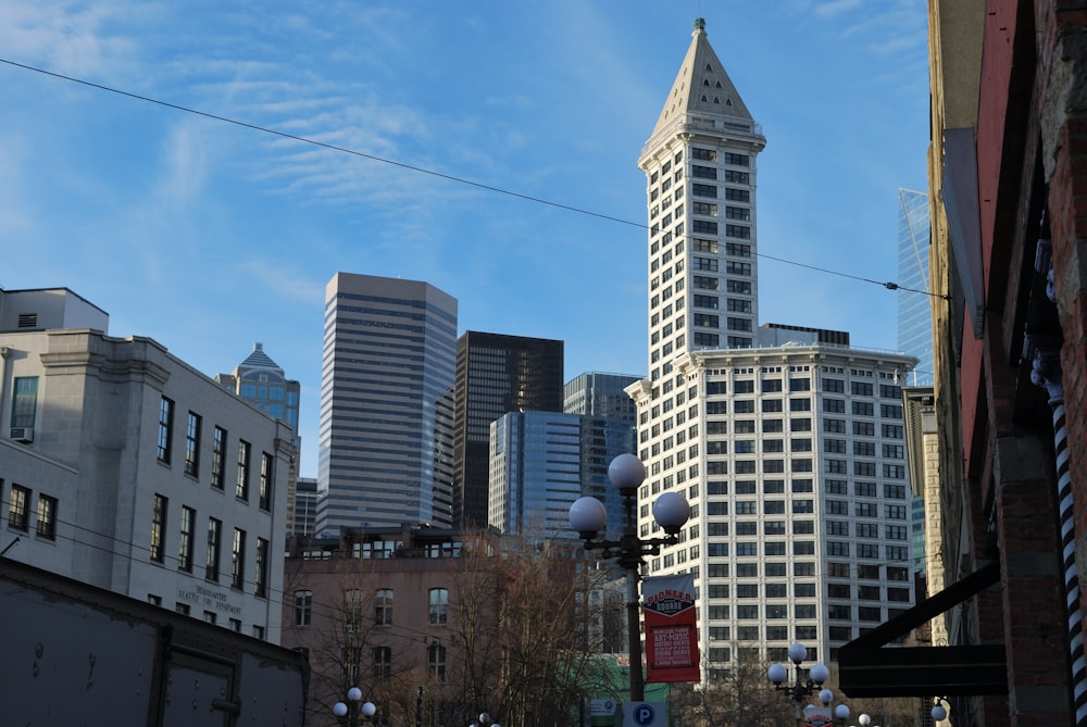 a view of a city with tall buildings