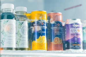 a close up of many different types of drinks