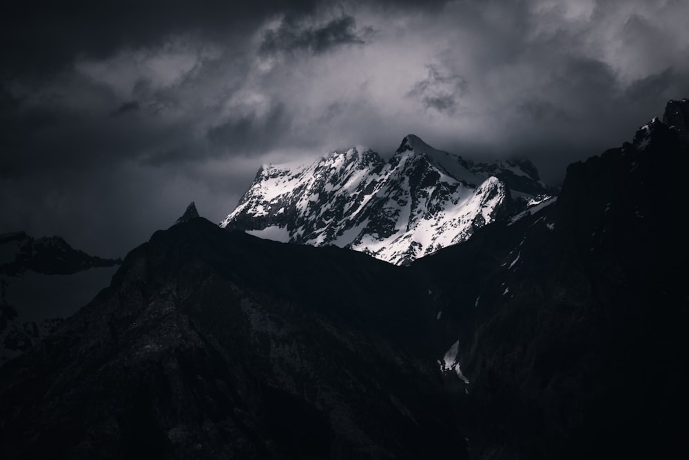 a snow covered mountain under a cloudy sky