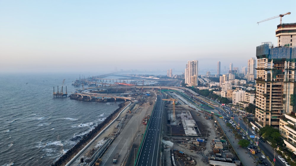 a large body of water next to a city