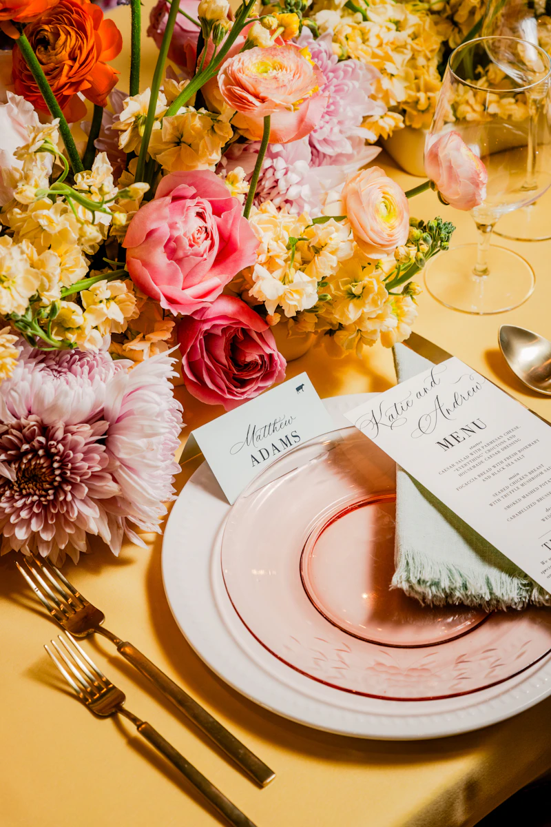 Wedding place setting with flowers