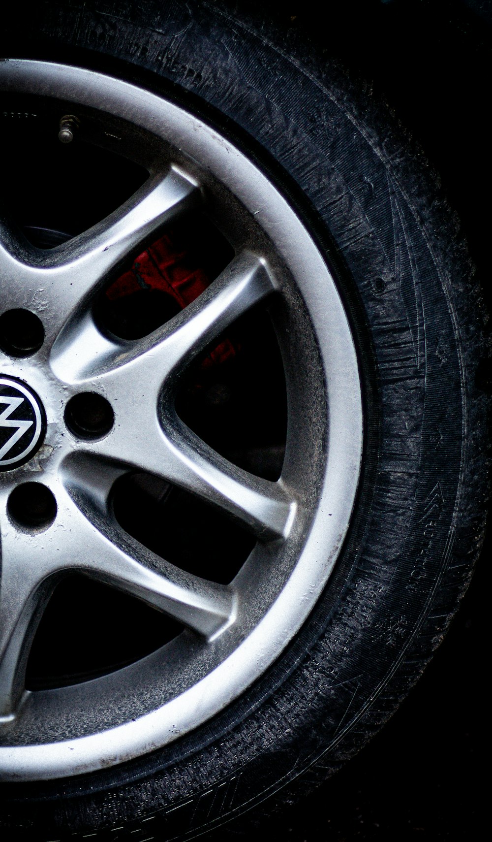 a close up of a tire on a car