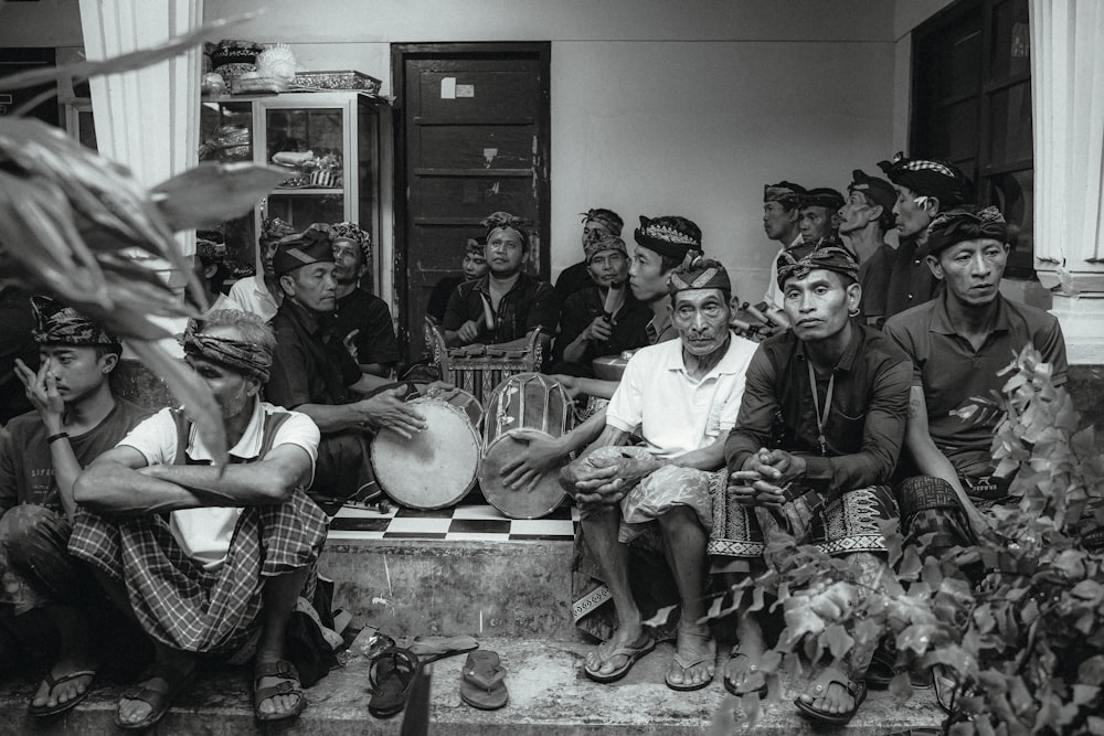 a black and white photo of a group of people