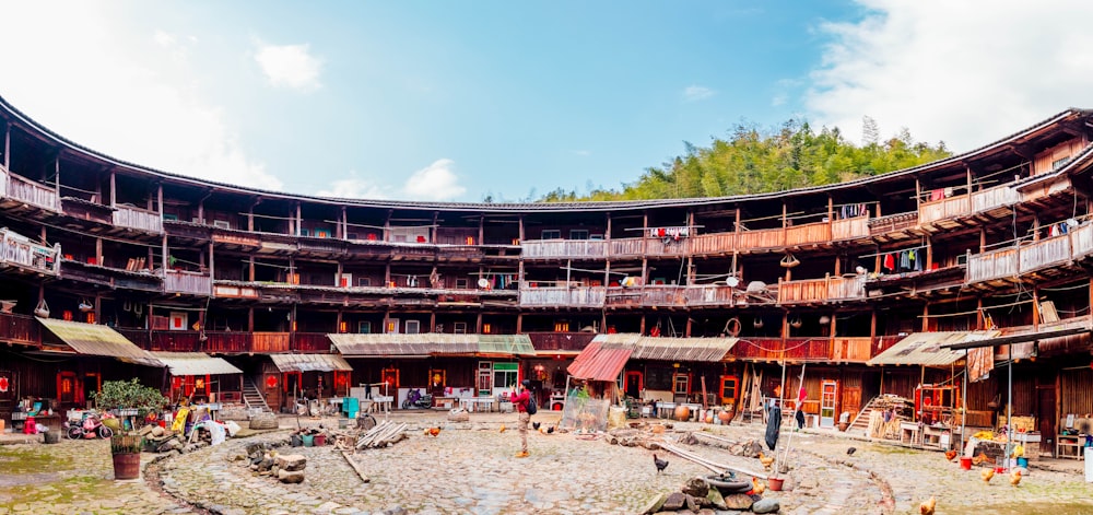 a circular building with a lot of people in it