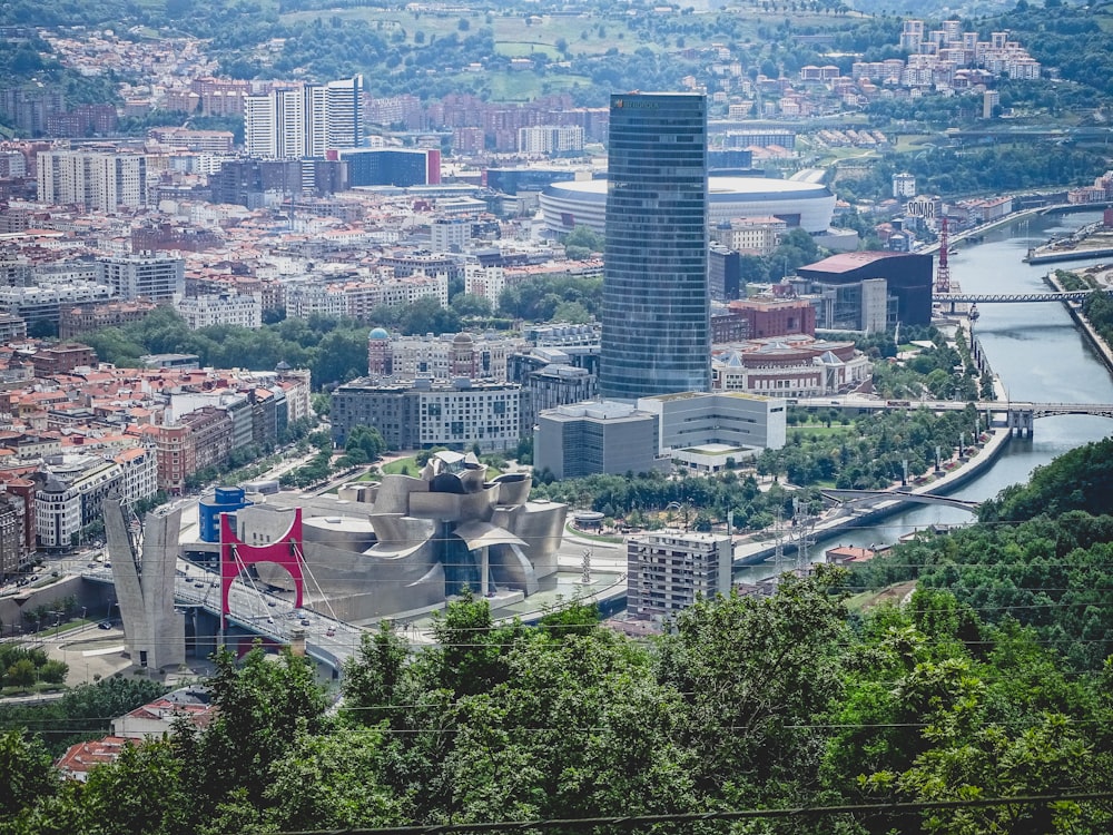 a view of a city with a river running through it