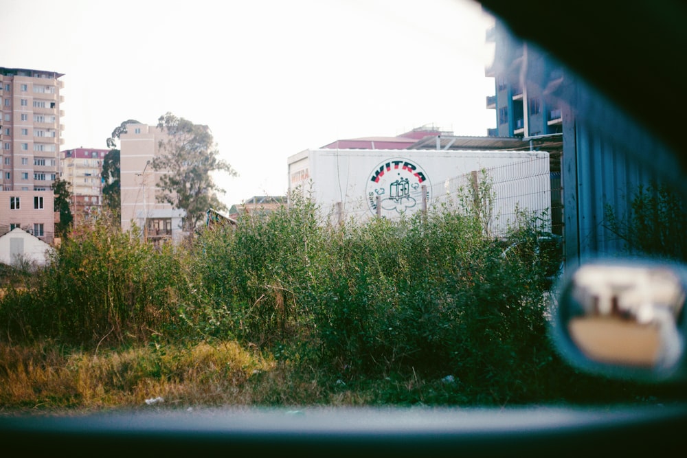 a view of a building through a window