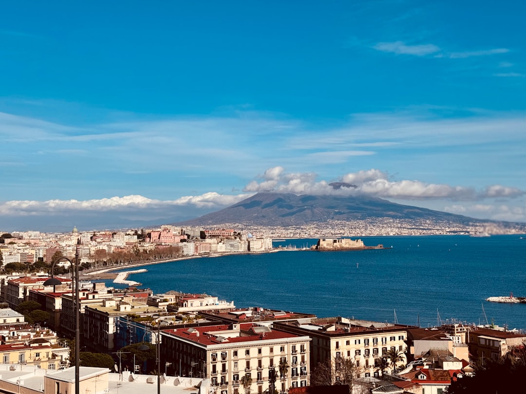 a large body of water surrounded by buildings, The Volcano of Vesuvius