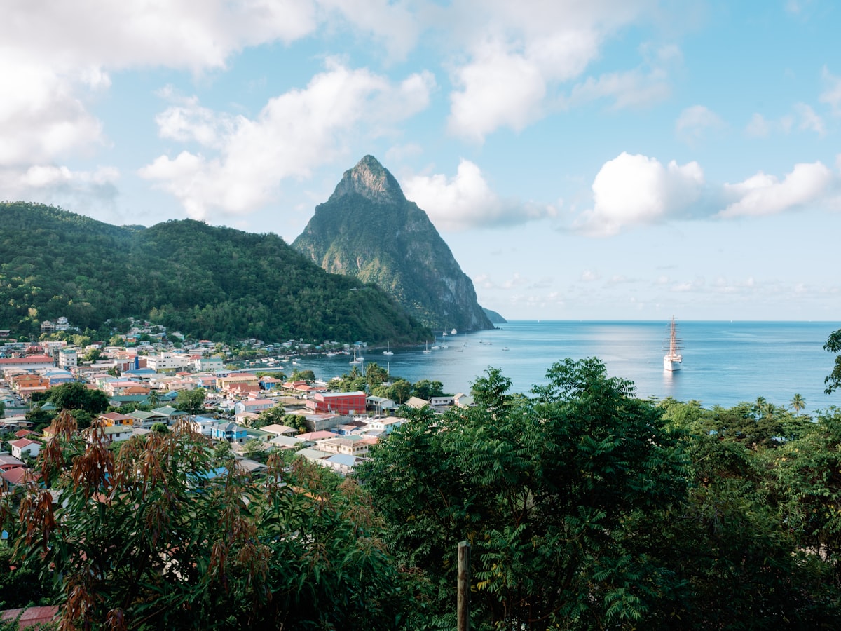 Rodney Bay St Lucia — Reduit Beach crescent with hotels backing the sand