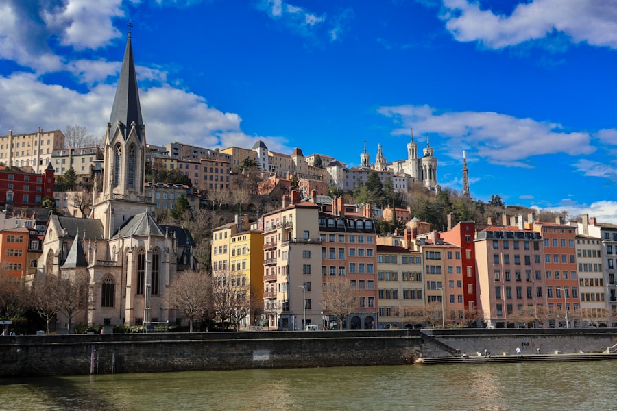 Lyon's Renaissance Vieux Lyon district with traboules and the Basilica of Notre-Dame de Fourvière on the hill