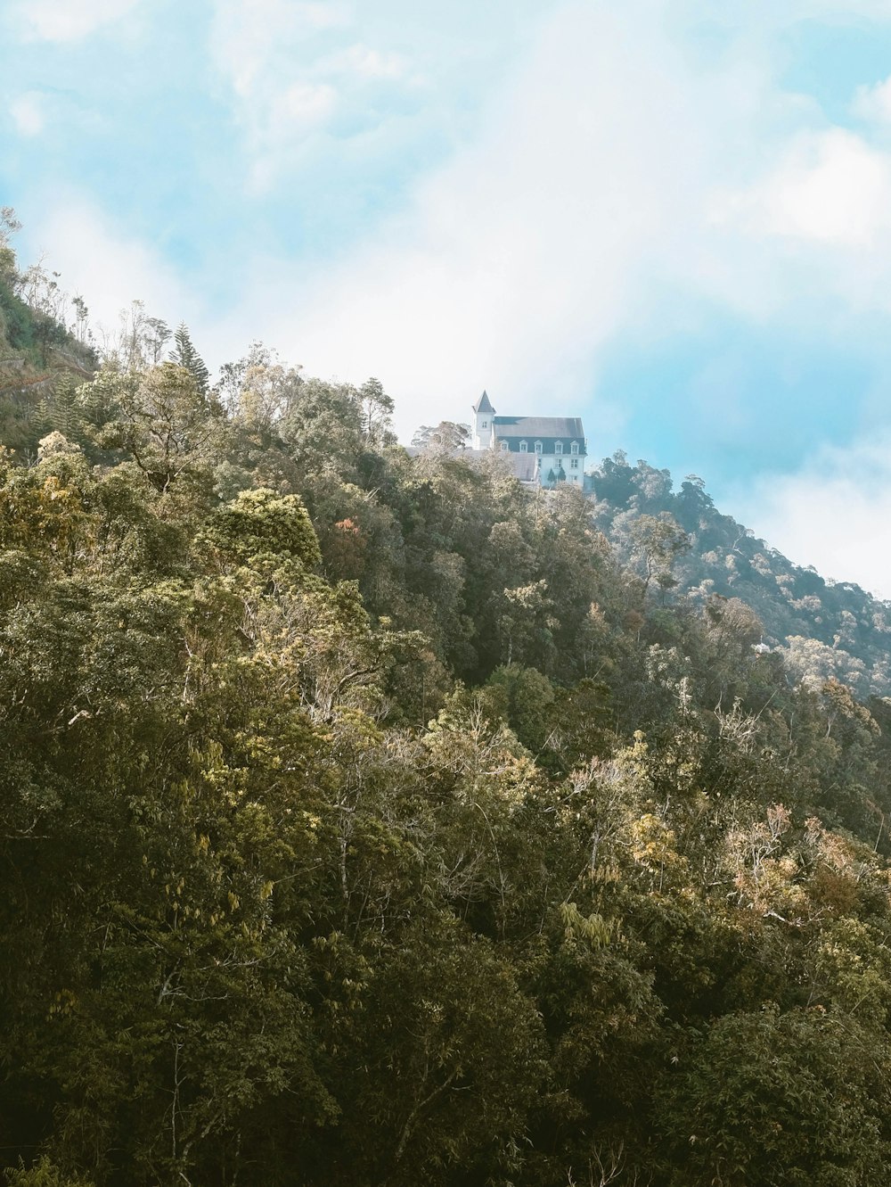 a house on top of a hill surrounded by trees