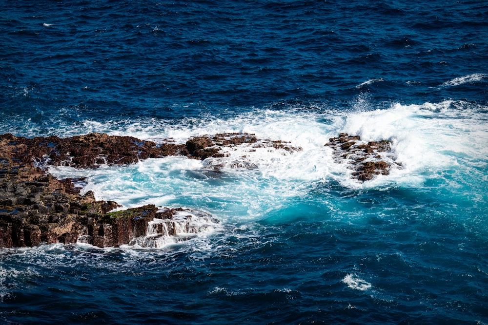 a large body of water next to a rocky shore