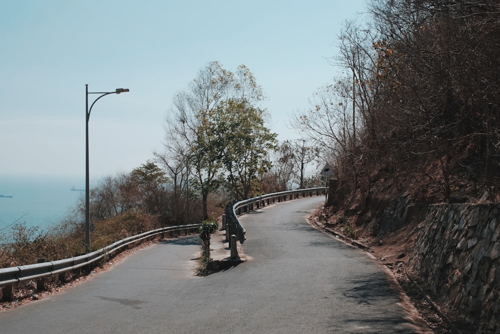 uma pessoa sentada em um banco à beira de uma estrada