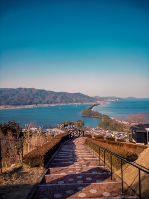 a view of the ocean from the top of a hill