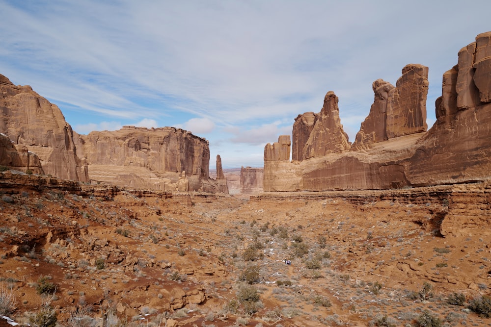 a desert landscape with rocks and sparse vegetation