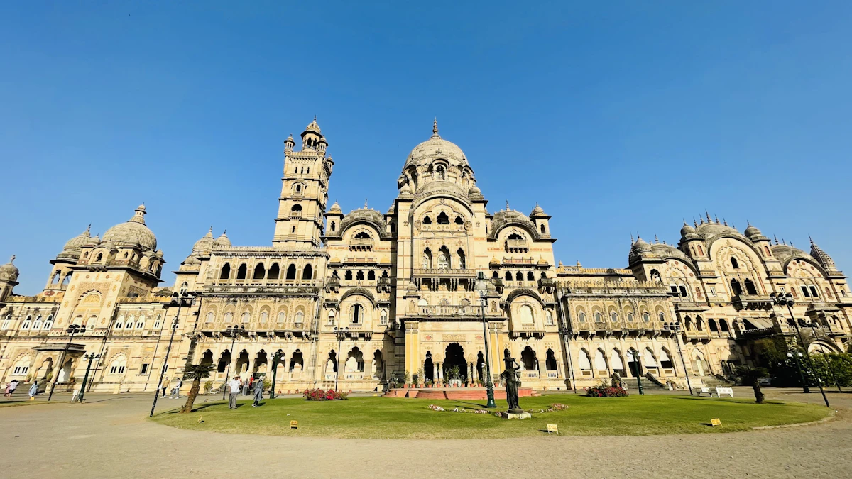 The tall clock tower of Laxmi Vilas Palace, Vadodara