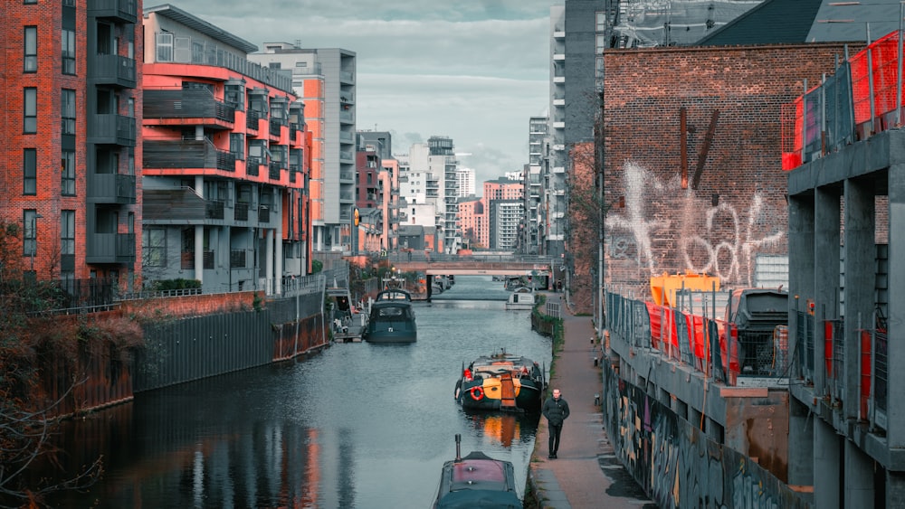 a canal with a few boats in it