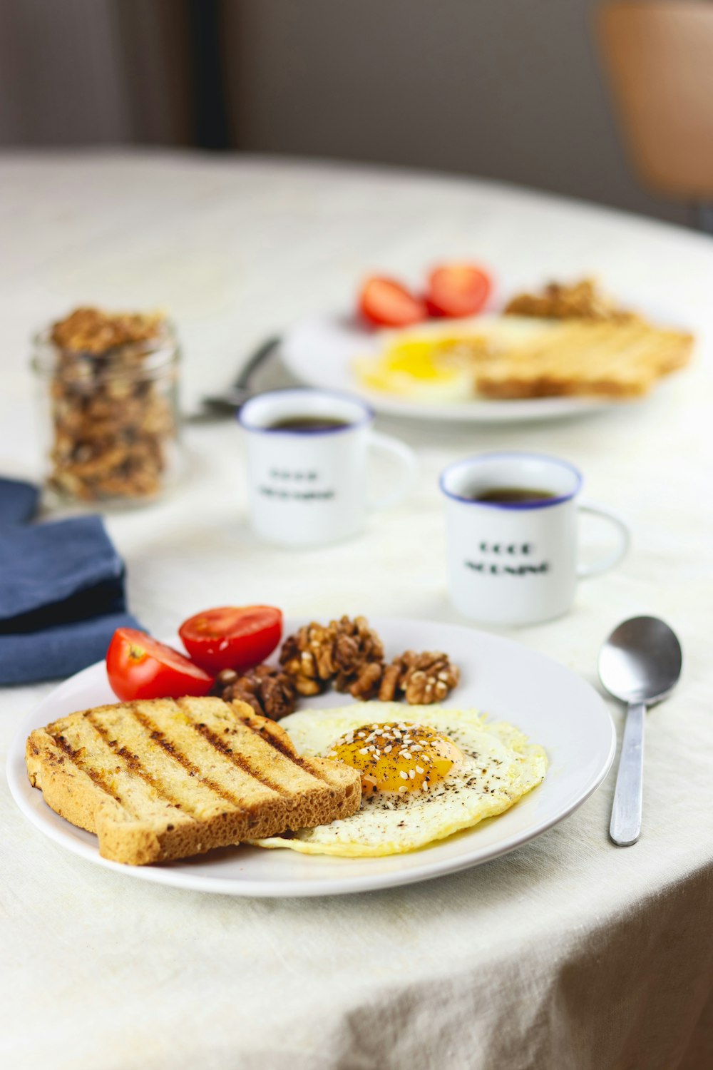 a white plate topped with toast and eggs