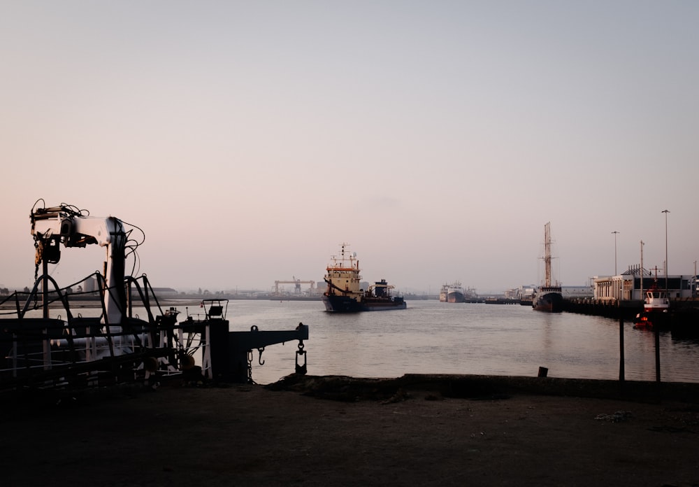 a body of water with a large ship in the distance