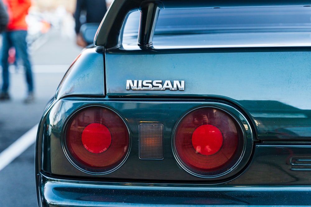 a close up of the tail lights of a car