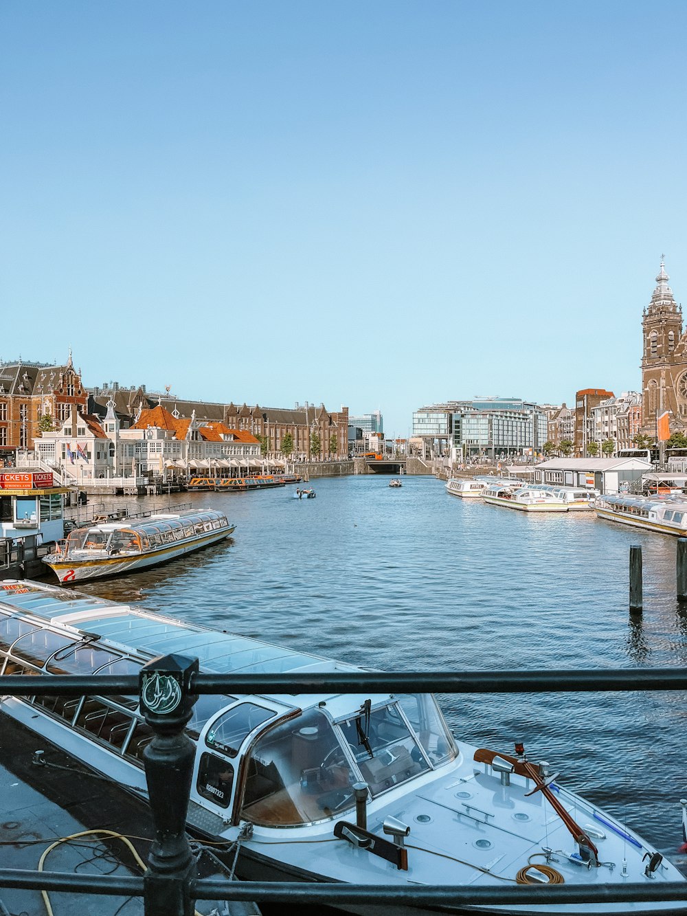 a view of a river with boats in the water