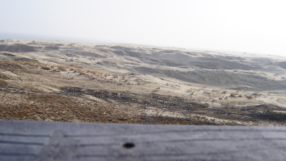 a bench sitting on top of a sandy beach