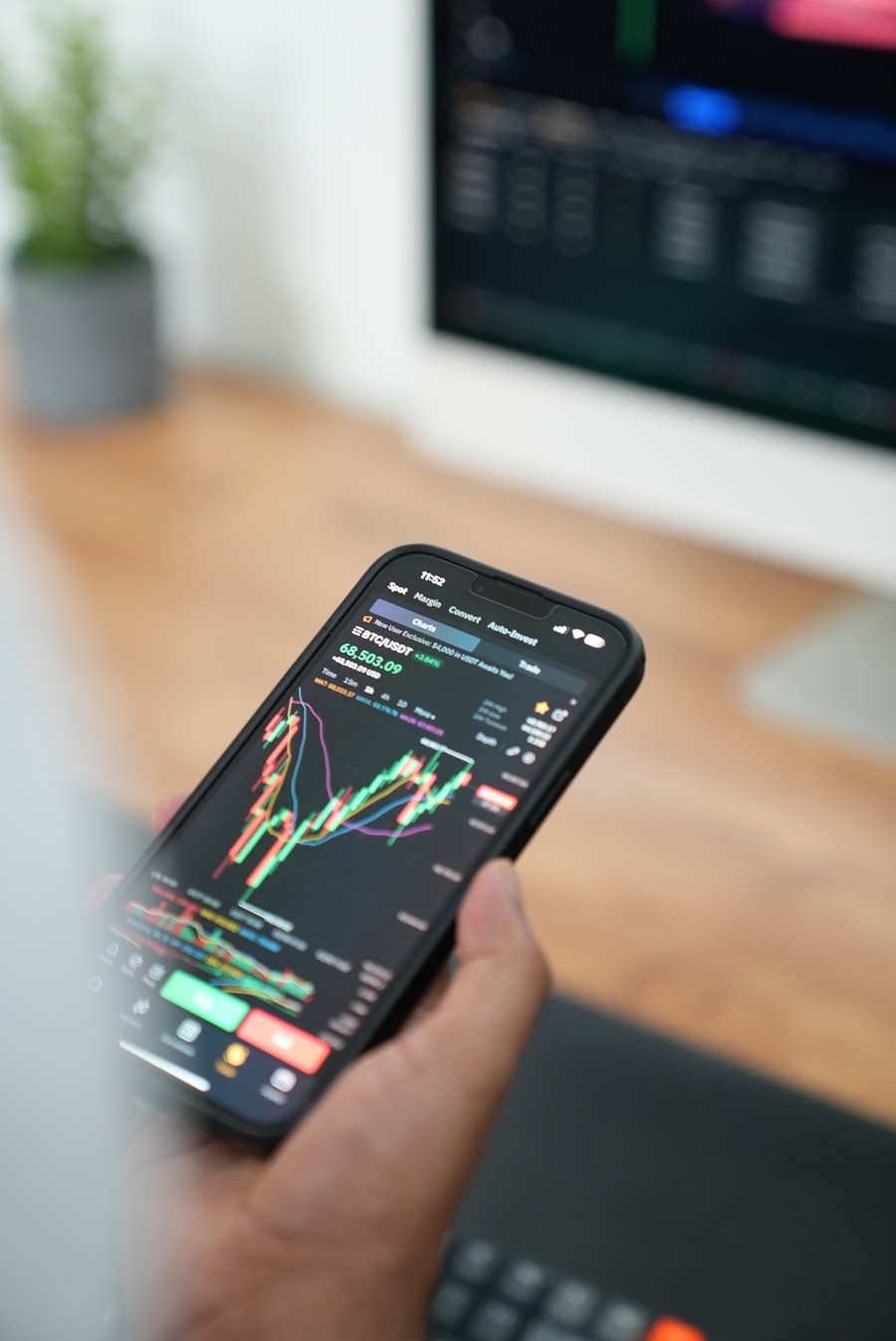 KTROWE Exchange app on iPhone displaying cryptocurrency market data